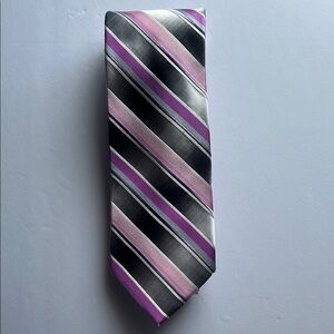 Van Heusen Black and Pink Striped  100% Silk Tie